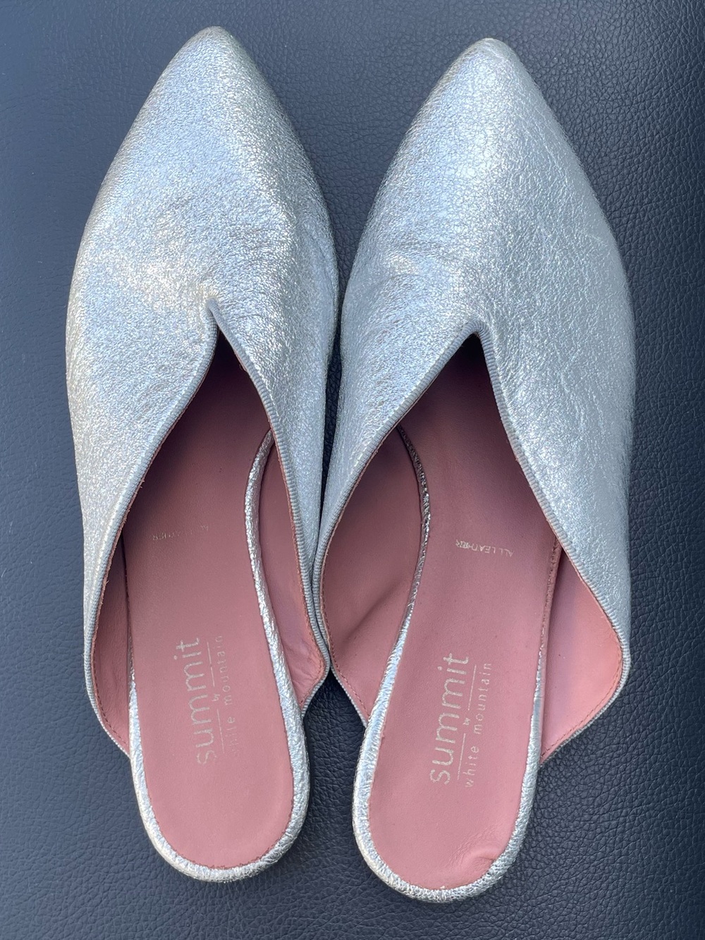 Summit by White Mountain Metallic Silver Pointed Backless Mules size 38 US 7.5